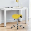 KKTONER Rolling Saddle Stool PU Leather Swivel Adjustable Rolling Stool with Wheels Salon Chair (Yellow) 5