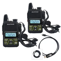 2pcs/Paired Baofeng BF-T1 Mini Pocket FM Ham Walkie Talkie UHF 400-470MHz 2W 20Ch with Earphone and 1pcs USB Programming Cable 1
