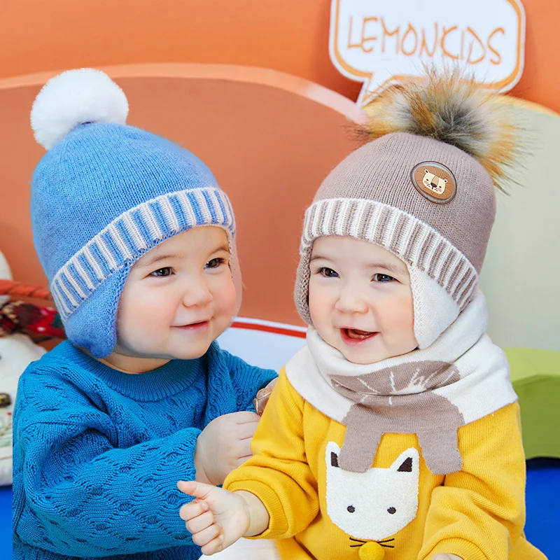 Cute Double Wool Pompom Baby Hat Children Cap Warm Autumn Winter Hats For Kids Boys Girls Knitted Warmer Beanie Caps Bonnet