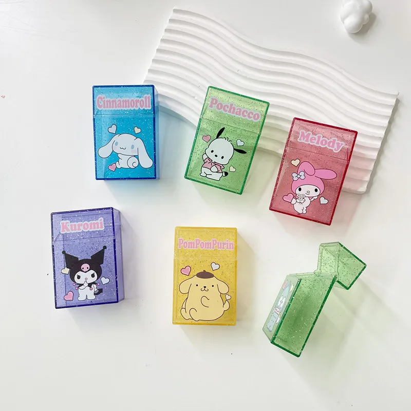 

Hello Kitty Cigarette Case Kawaii Sanrio Kuromi Melody Cinnamoroll Smoking Card Mini Photo Organizer Cotton Swab Storage Box