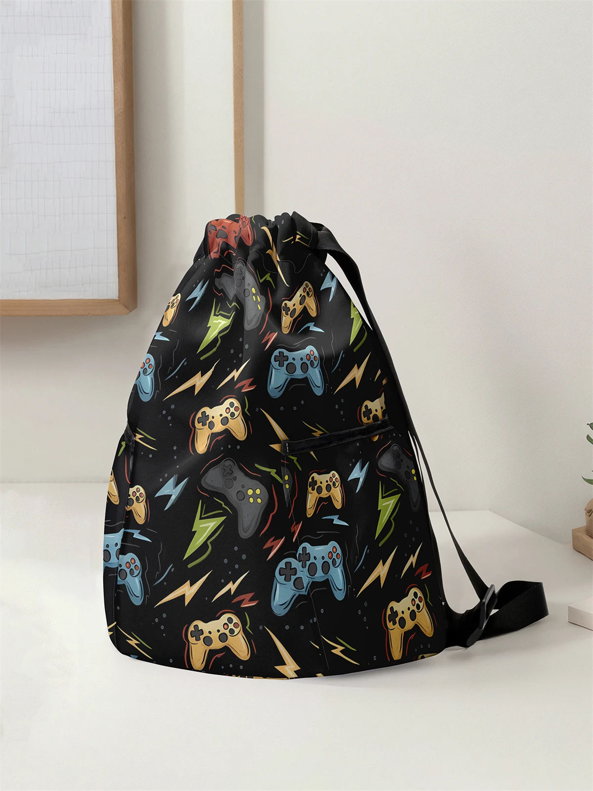 Printed drawstring backpack - large capacity durable fitness bag, adjustable shoulder straps, sports beach backpack
