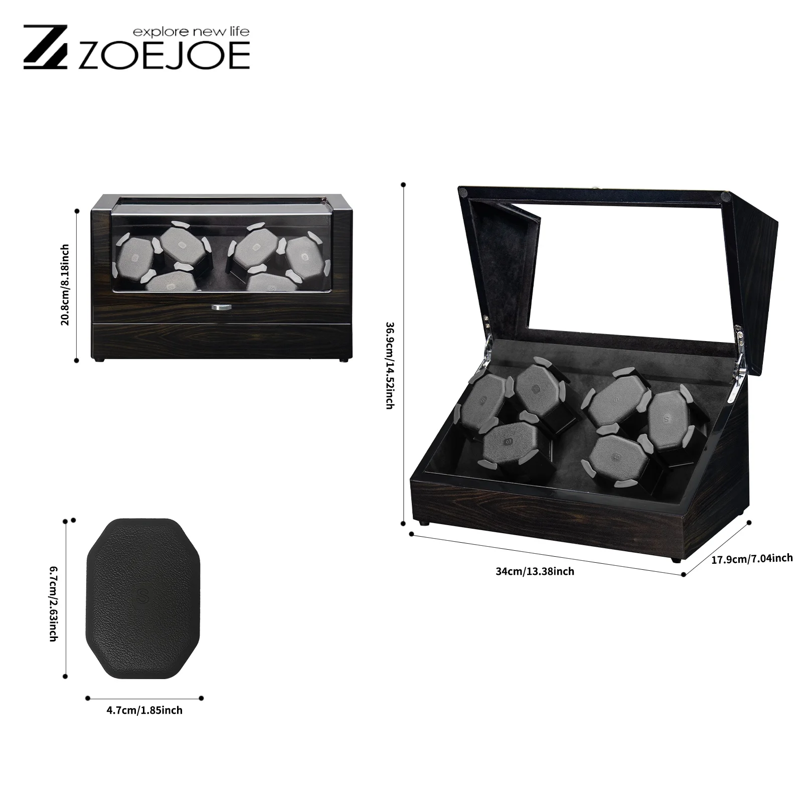 ZOEJOE 자동 3/6 슬롯 시계 와인더 투명 커버 USB 케이블 소프트 시계 베개 시계 보관함 아버지의 날 선물
