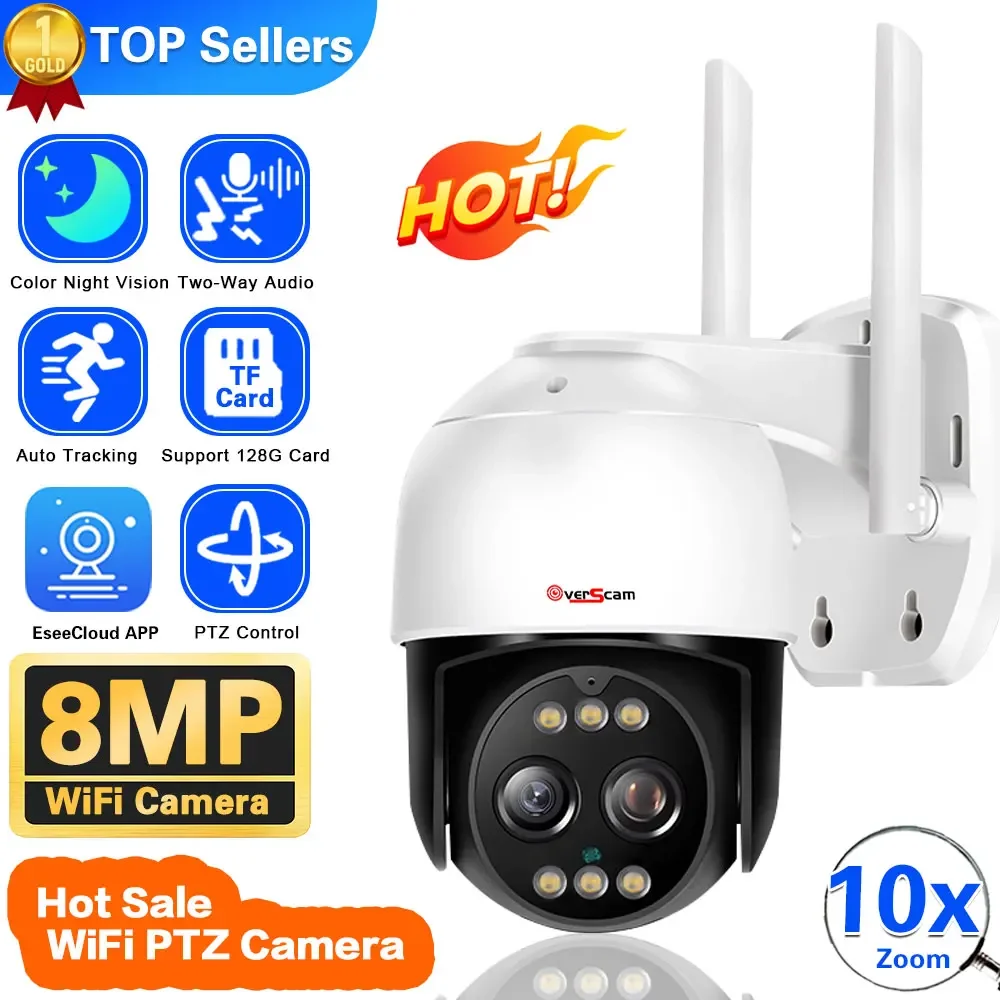 

8MP 4K 10X Zoom Wifi PTZ Camera Starlight Night Vison Surveillance Outdoor IP Camera Two-Way Audio Auto Tracking Wireless Camera