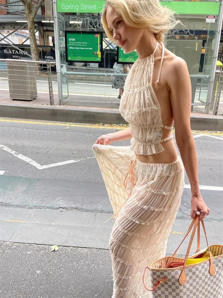 Fashion Long Skirt Set Women Sexy Sleeveless Backless Cropped Halter Top  High Waist Skirt 2 Piece Sets Lady Chic Beach Dresses - AliExpress