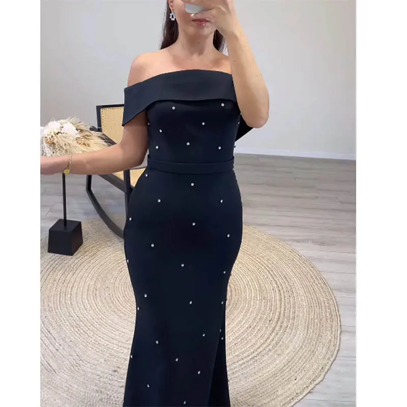 

Graceful Boat Neck Prom Dress Short Sleeves With Floor Length Evening Dress Women Formal Party Gowns vestidos de gala