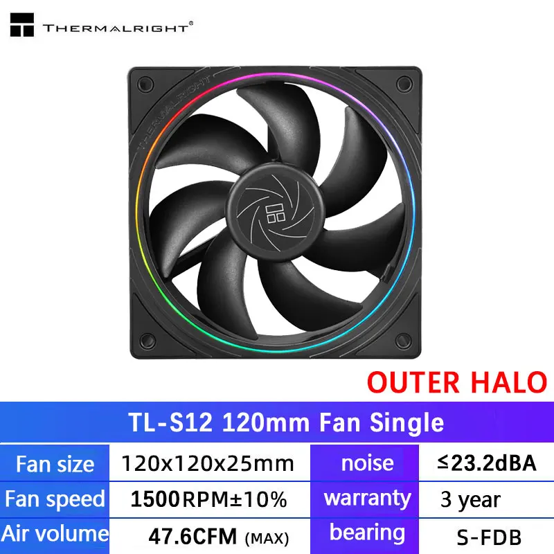 Thermalright TL-C12W Ventola PC 120 Mm PWM Bianca - Silenziosa, 1500 RPM, Cuscinetti S-FDB - 5