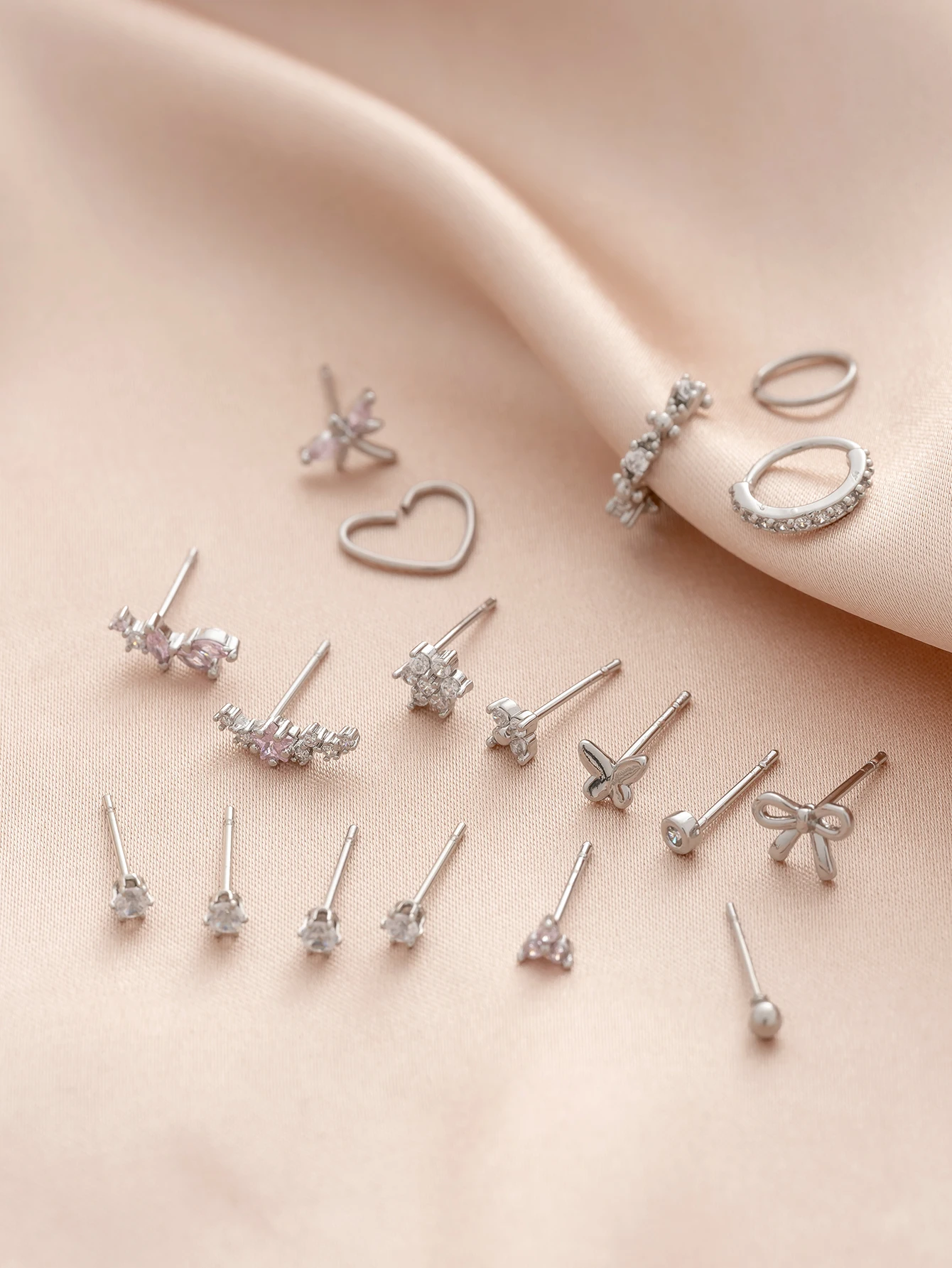 18pcs exquisite charm dragonfly, bow, heart & other perforated earrings, banquet, party music festival jewelry 2