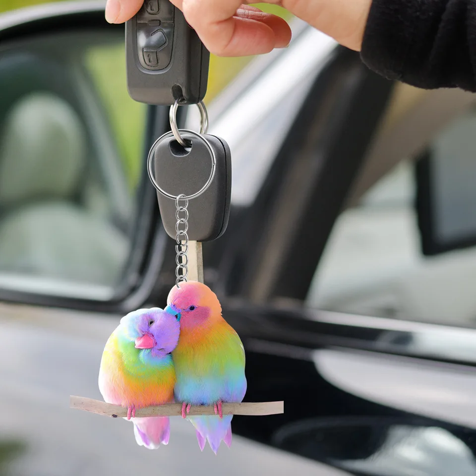 Portachiavi pappagallo Lovebird pappagallo uccello portachiavi portachiavi anello carino animale gioielli per le donne ragazza borsa ciondolo auto