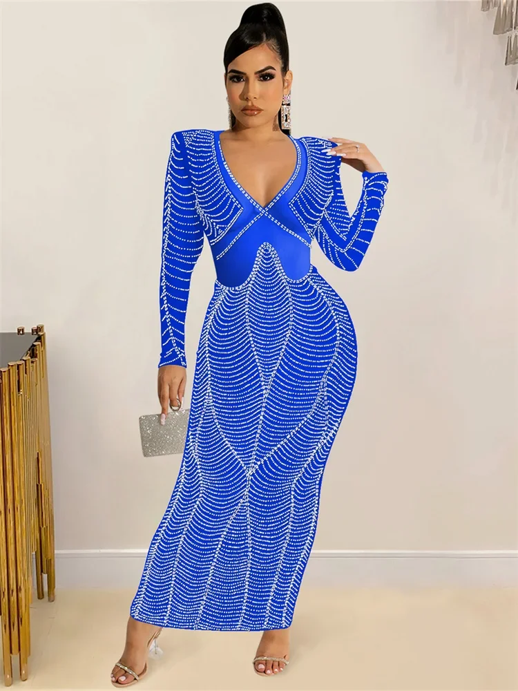 Wmstar Party Dresses for Women Christmas Sequins Sexy Luxury Long Sleeve Elegant Wrap Hip Maxi Dress Wholesale Dropshipping 2023