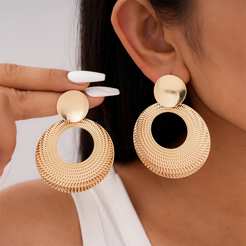 1 Pair Retro Geometric Overlapping Round Earrings Minimalist style For Women Girl Anniversary Jewelry GIft