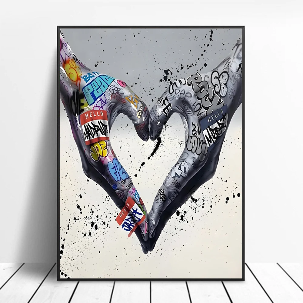 Street Graffiti Abstract Wall Art Poster Gesto Amore Cuore Rosa Trendy  Murale Modern Home Decor Pittura su tela Stampe d'immagine - AliExpress, image size:1000x1000