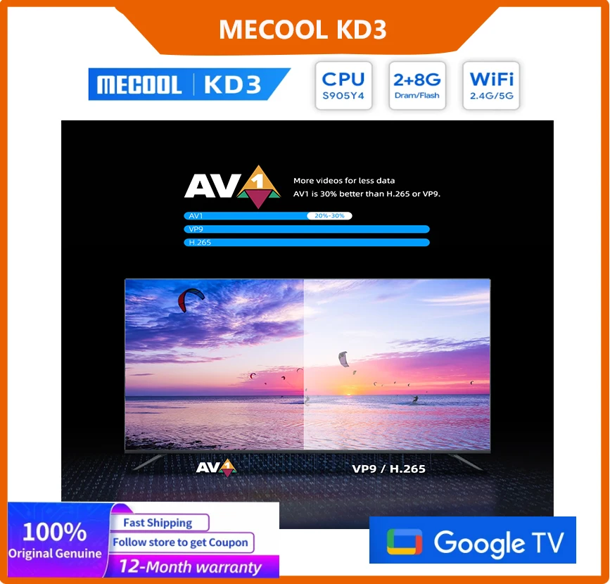Mecool Kd3 Android 11 Tv Stick Con Dolby Audio 2 + 8G Google Certified Google Tv Stream Media Receiver Stick Home Media Player