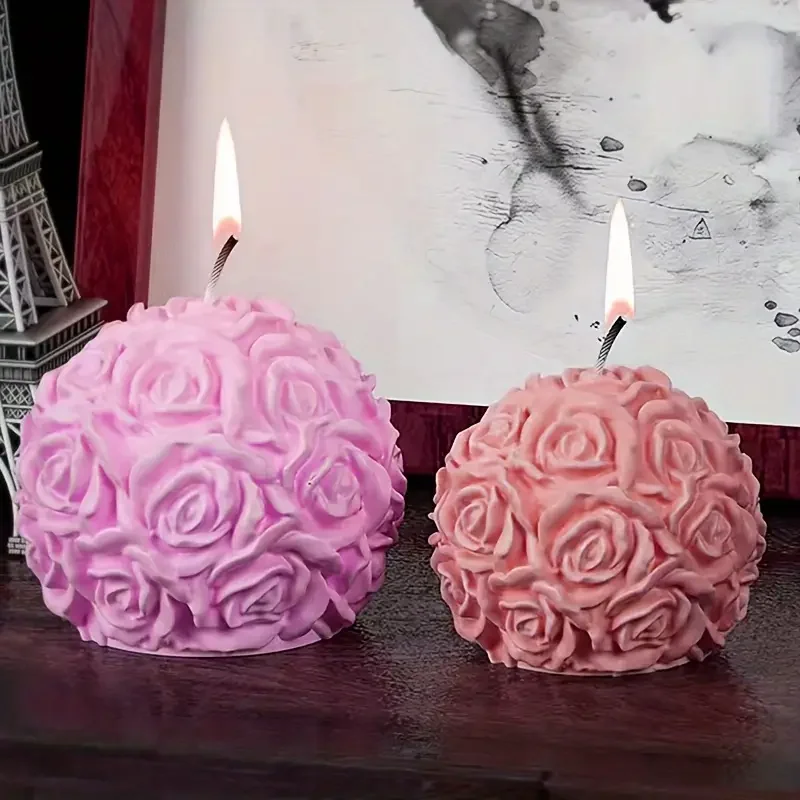 Aromatherapy Candle Mold Silicone Mold Silicone Candle Molds Silicone Candle Mold Candle Mold 3D Rose Ball Candle Resin Silicone Mold Valentine's Day Casting Mold Creative Elegant Flower Candle Holder Suitable For DIY Can