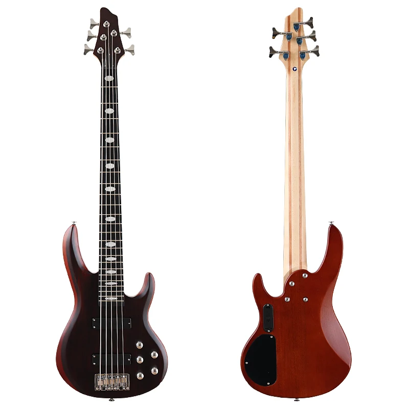 Electric Bass Guitar 5 Strings Right hand with frets Matte Electric Bass Guitar 43inch Hickory Wood Top solid okoume wood body bass guitar