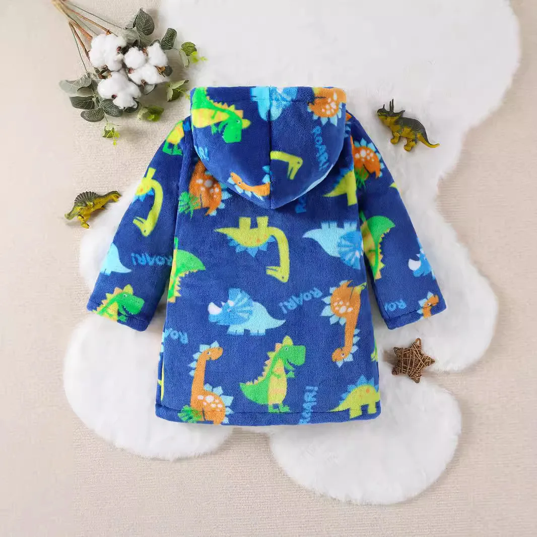 Children's Clothes 2pcs Autumn Baby Boy's Home Clothes Hooded Flannel Cartoon Pajamas