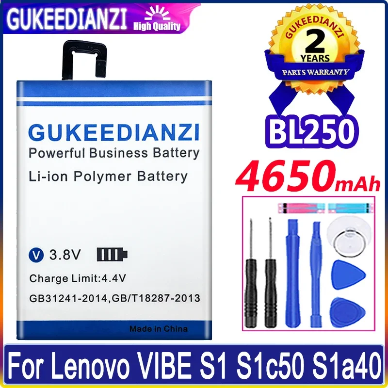 

BL250 4650mAh Battery For Lenovo VIBE S1 S1c50 S1a40 VIBE Rechargeable Phone Batteries Bateria + free tools