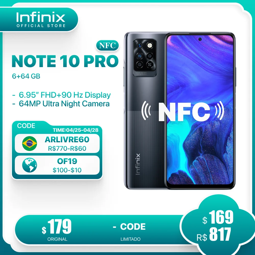 Global Version Infinix NOTE 10 PRO NFC Support 6.95'' Display Smartphone Helio G95 64MP Camera 33W Super Charge 5000 Battery infinix upcoming mobile