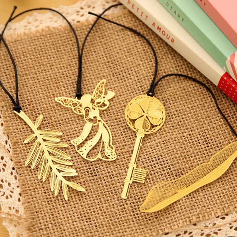 Vintage Key Feather Angel Gold Metal Bookmark Learning Stationery Office Supplies Book Holder Gift School Supplies Papelaria