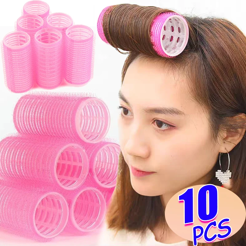 Pink Plastic Self Adhesive Hair Roller Curlers for Women
