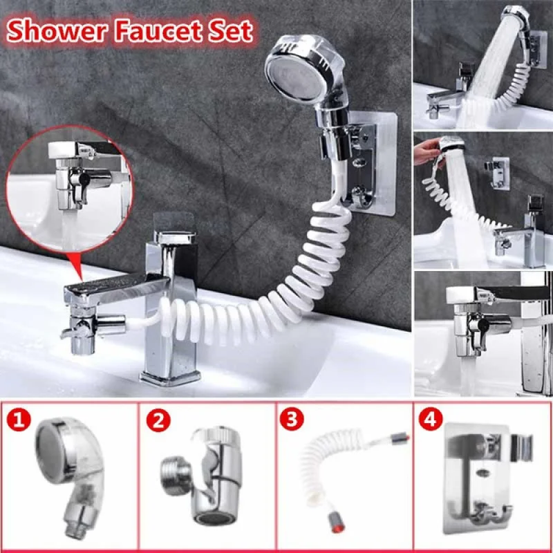 Faucet External Shower Head Set Bathroom Kitchen Basin Tap Adapter Spray Drains Strainer Hose Sink Washing Hair Shower 3