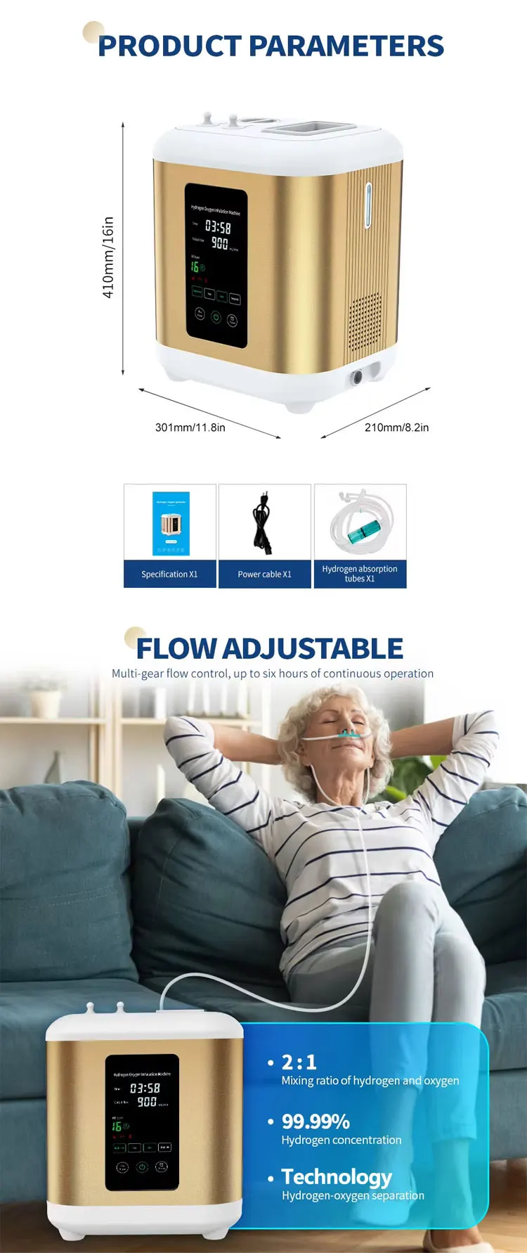 Description Picture 5 of itemHome Use PEM HHO Therapy Hydrogen H2 Generator Inhaler 600ML/900ML 99.99% Pure Oxyhydrogen Inhalation Therapy Machine