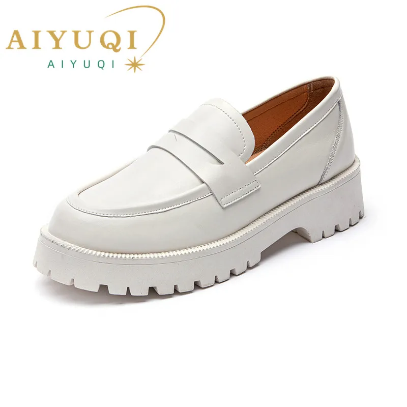 AIYUQI Spring Shoes Female British Style 2022 New Thick-soled College Style Casual Loafers Genuine Leather Fashion Shoes Girls