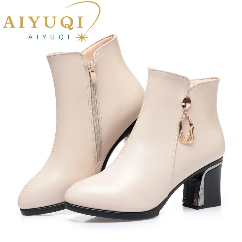 

AIYUQI Women winter shoes Women Winter Boots Pointed Genuine Leather High-Heel Women's Dress Boots Large Size 41 42 43