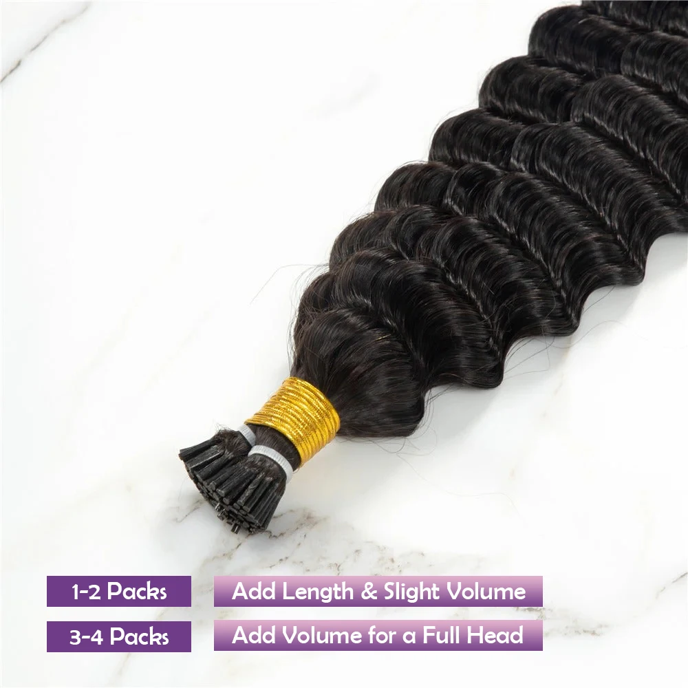 Deep Wave Human Hair I Tip Microlinks Brazilian Virgin Hair Extension Natural Black Itip Bulk Braiding 50 Strands For Women