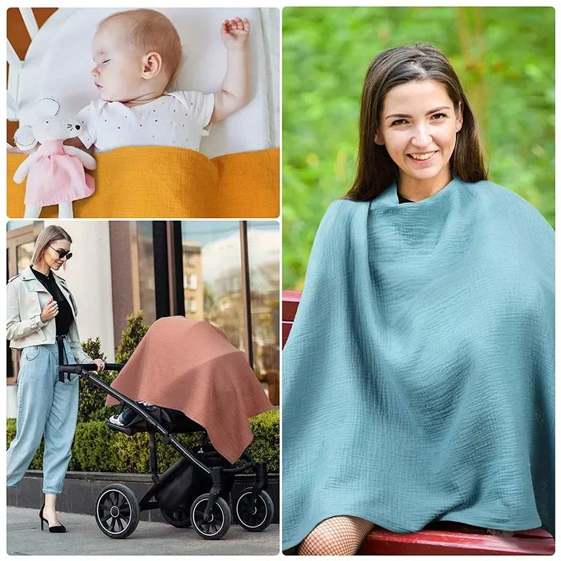 New Anti-Exposure Printing Pure Cotton Baby Feeding Cover Coat Double Layer Muslin Swaddle Blanket for Nursing Mothers