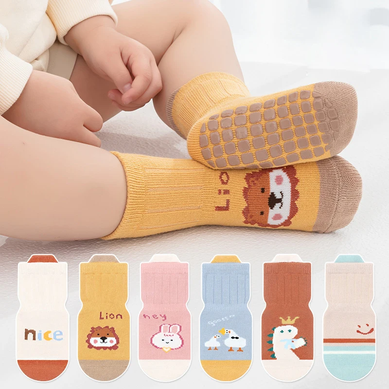 

3Pairs/Lot Baby Non Slip Socks Cartoon Kids Boys And Girls Indoor Floor Socks Infant Toddlers Cotton Walking Socks