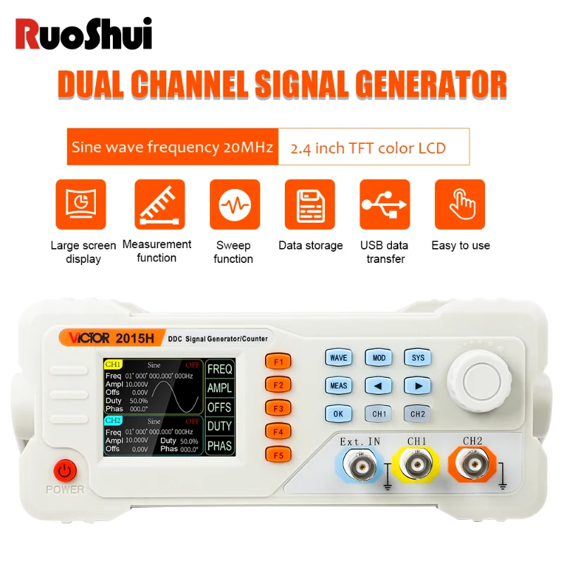 

RuoShui New VC2015H DDS Dual-channel Function Signal Generator Arbitrary Waveform 250MSa/s 14bit Frequency Meter VCO Electrical