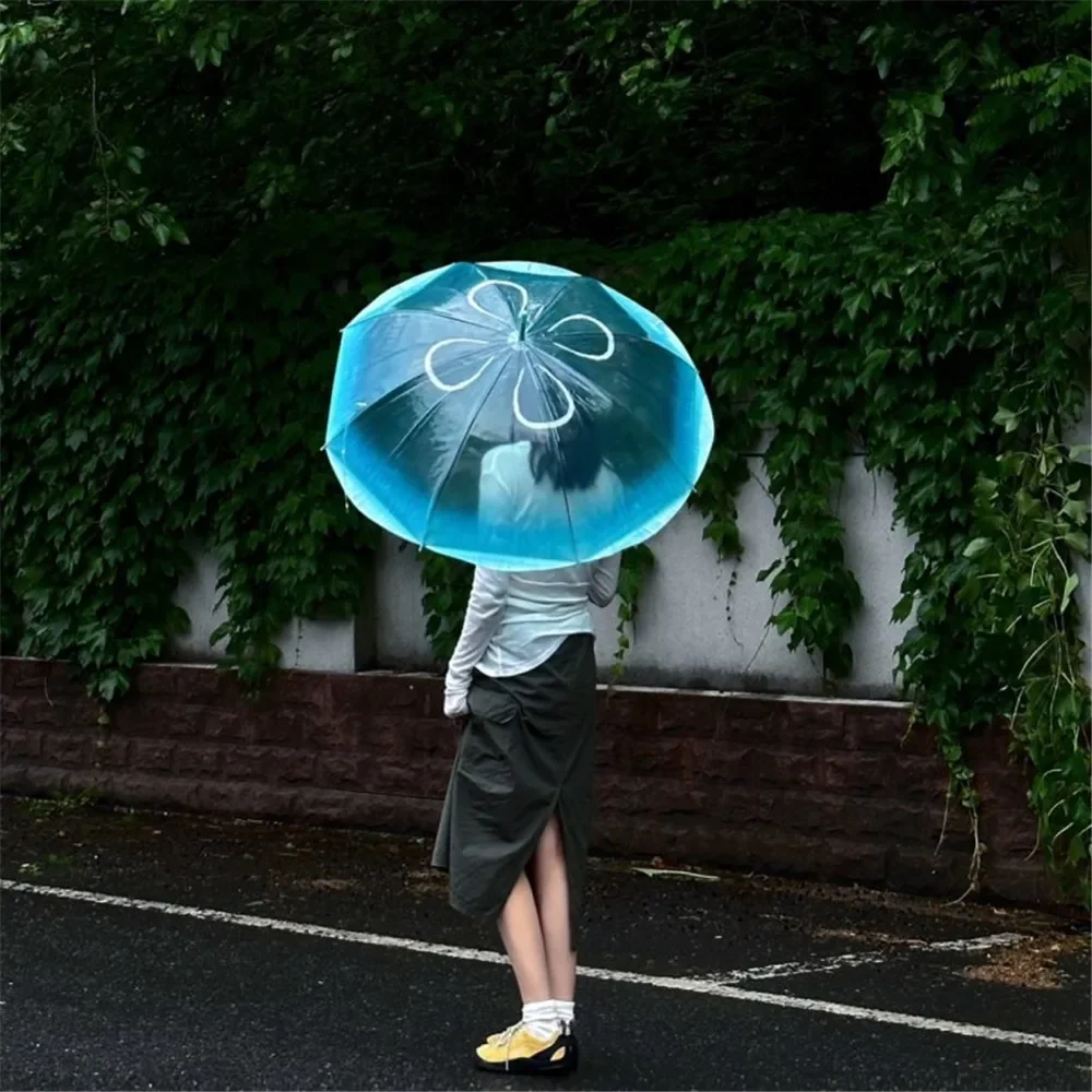 Neue lange Griff Quallen automatische Regenschirm transparente Farbverlauf einzigartige Strand Sonnenschirm Kunststoff Unisex Guarda Chuva Regen bekleidung