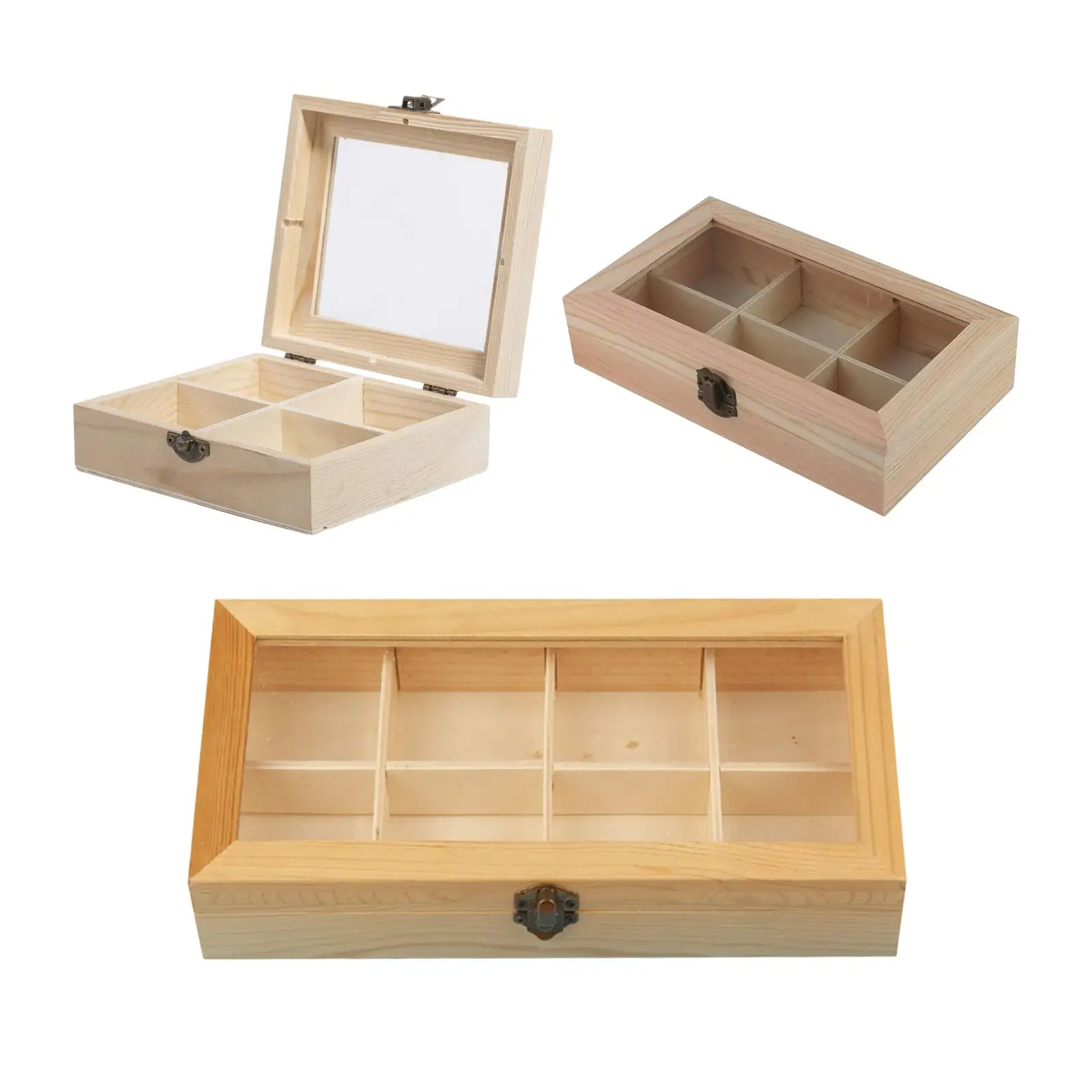 Tea Box Organizer Holder Wooden Tea Storage Box Tea Chest, 4/6/8 Compartments