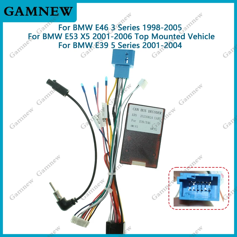 

Car 16Pin Wiring Harness Adapter Decoder For BMW E46 E39 E53 X5 3/5 Series Android Radio Power Cable With Canbus Box