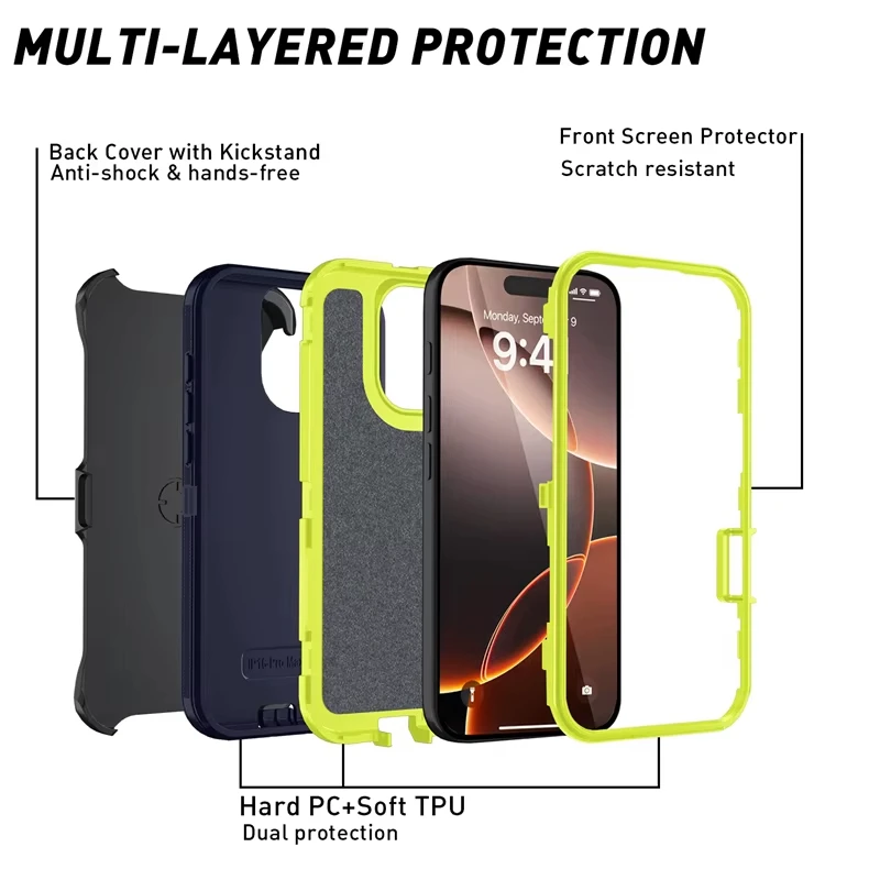 Rugged Shockproof Phone Case with Bracket and TPU Cover