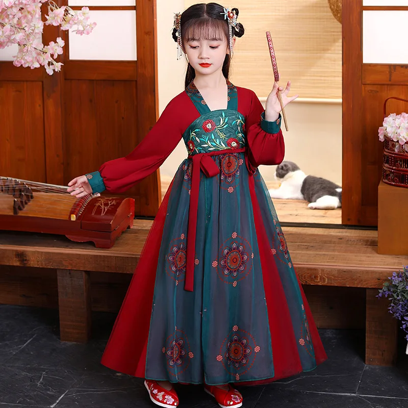 

Vintage Chinese Traditional Hanfu For Girls Kids Tang Suit Princess Chinese New Year Outfit Performance Show
