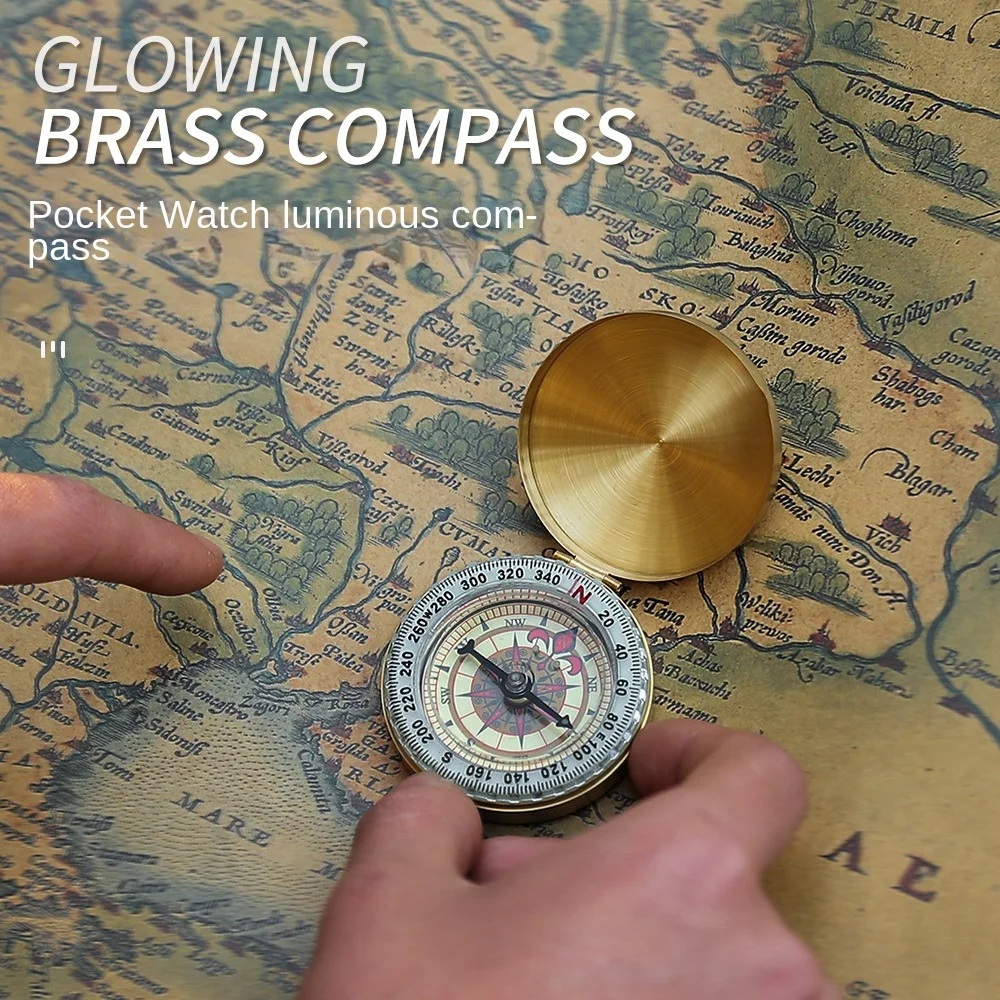 

Outdoor Pure Brass Flip-Top directional Compass, Luminous Gold Plated Compass