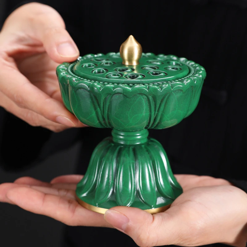 Antique Lotus Lamp Copper Incense Burner For Incense Coil Home Creative Ornaments Brass Censer Decoration For Home Aroma