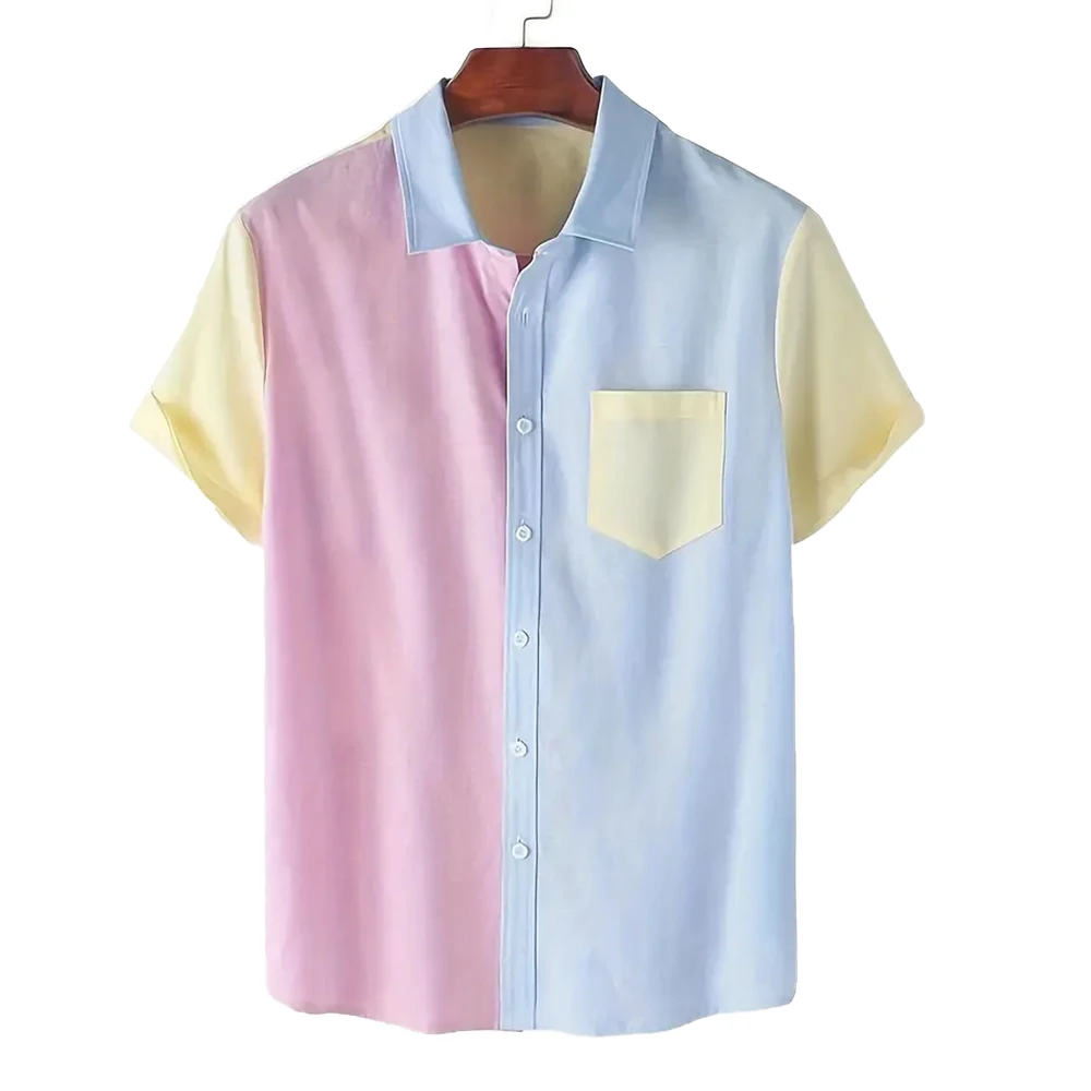 Spring And Summer Shirt Candy Color Contrast Top Lapel Short Sleeve Men's Casual Daily Street Wear Women cotton shirt men casual shirt