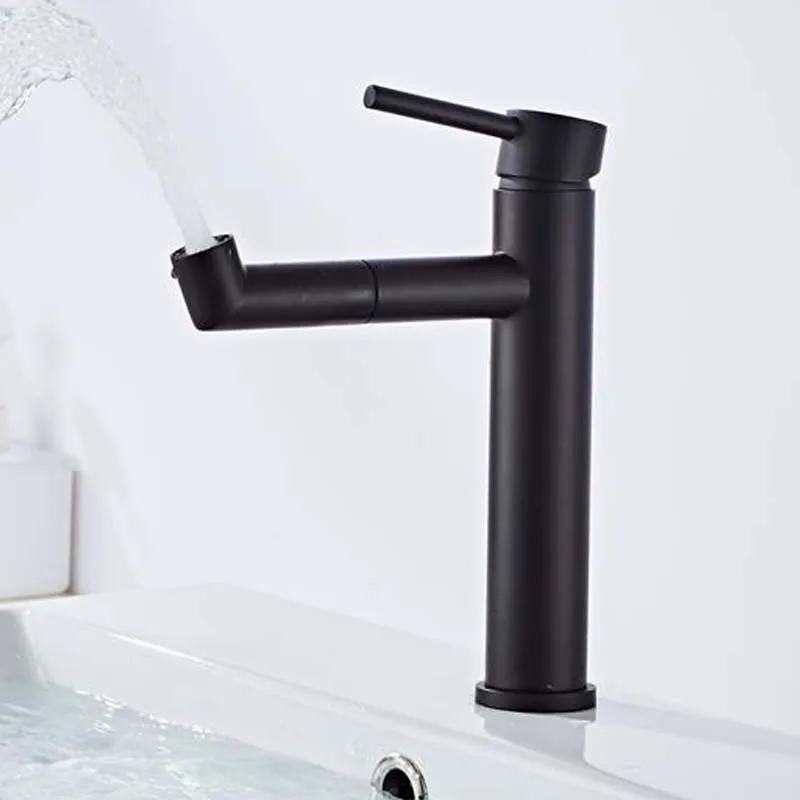 

AZETA Black Basin Faucet Bathroom Hot Cold Water Deck Mounted Single Lever Brass Basin Mixer Tap AT8106B