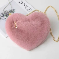 Love Bag New Valentine's Day Chain Plush Heart shaped Bag Female Diagonal Cross Bag Peach Heart shaped Love Small Bag Female - Image 3