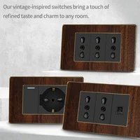 Plaque murale rétro type 118 à effet bois, panneau en plastique noir peint par pulvérisation pour interrupteur et prise standard italiens, cache décoratif pour la maison 5