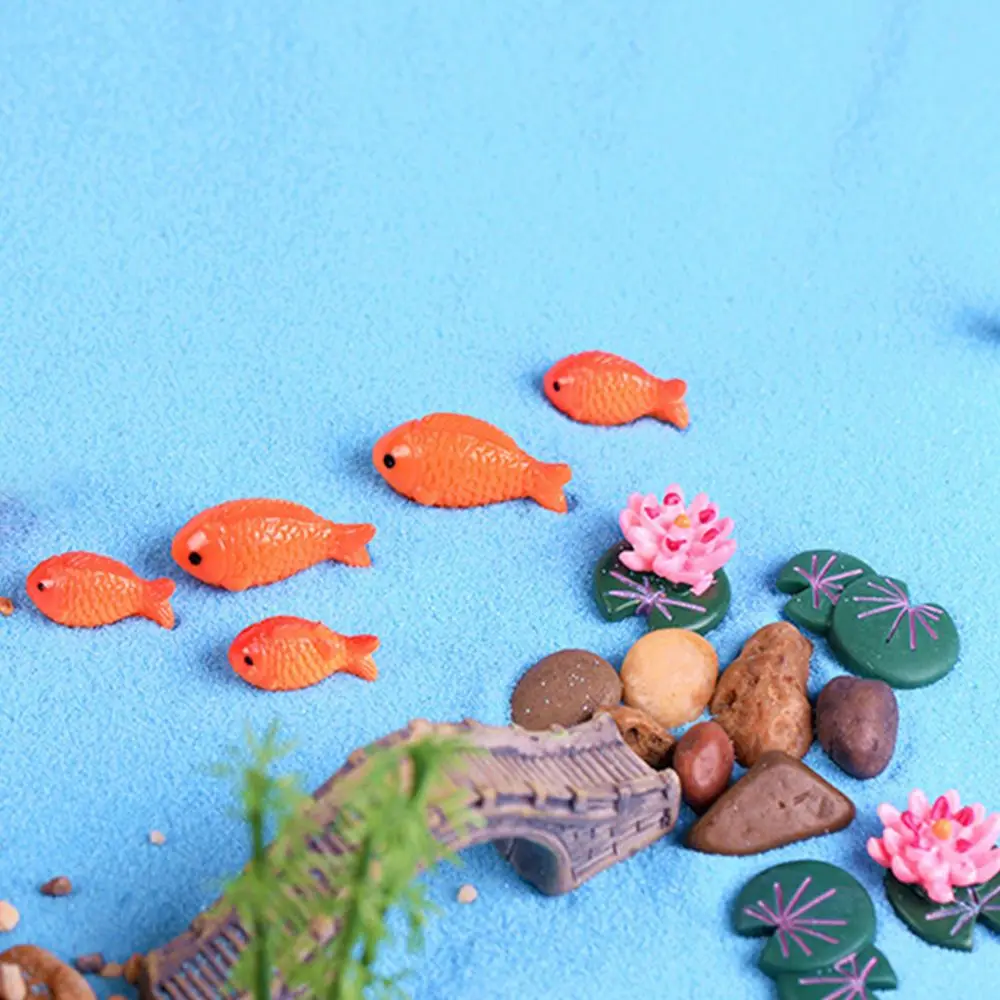 Flower,Leaf Aquarium Ornament Red Fish Micro Landscape Pond Scene Miniature Goldfish Figurine Resin Crafts Fish Tank Decor