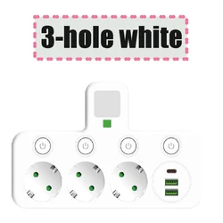 Compact Wireless Charging Hub with 3 Outlets, 2 USB Ports, and 1 Type - C Fast Charge - 3 - hole white