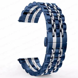 Stainless Steel Watch Band - Elegant and Durable 22mm/20mm Strap - 22mm (Blue Silver)