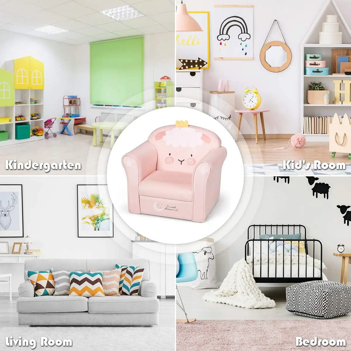 Kids Couch, Children's Sofa Armrest Chair with Pattern, Toddler Furniture w/Sturdy Wood Construction 5