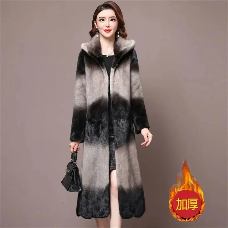 High-Quality Mink Fur Coat Women's Whole Mink Fur Coat Medium length Thick OutCoat Female 2023 new Hooded Fashion Section Dyeing