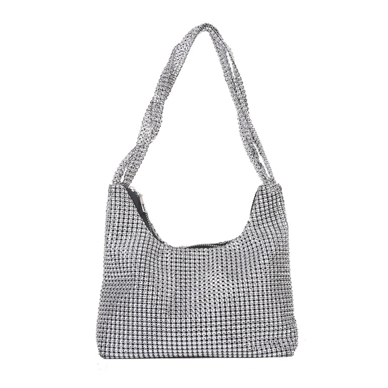 

Exquisite Silver Shiny Purse Bag for Rhinestone Underarm Bag Evening Bag Wedding Shoulder Bag Handbag for Dinner Party
