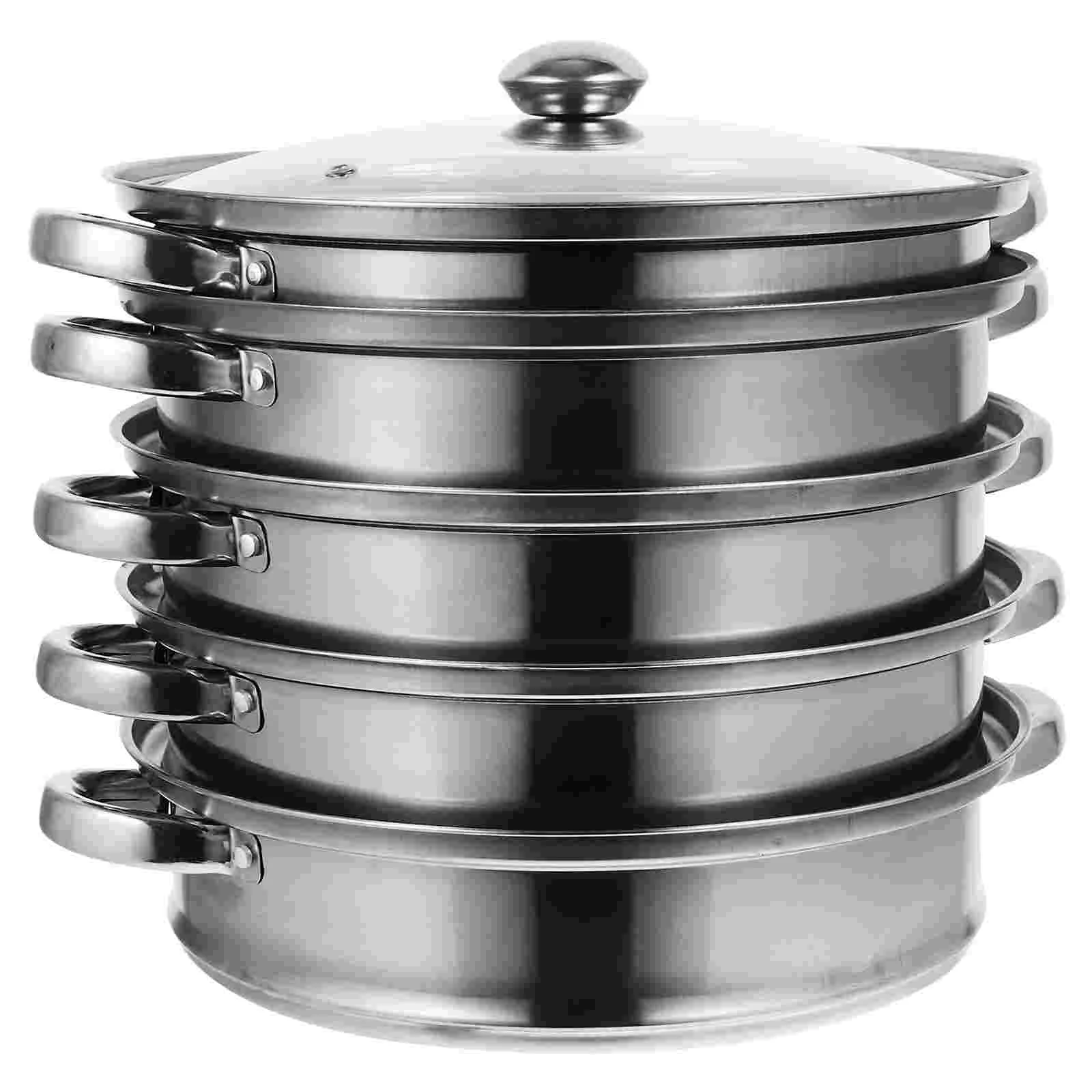 

5- steamer pans Tier Steamer Pot Vegetable Steamer Pot Metal Steaming Pot for Home Kitchen Vegetables Meats Bun Rice vegetable