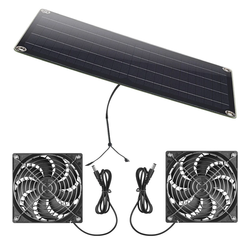 12W DC 18V Solar Panel Fan Kit USB 5V Weatherproof Solar Fan System For Chicken Coop Greenhouse Shed Pet House Window Exhaust